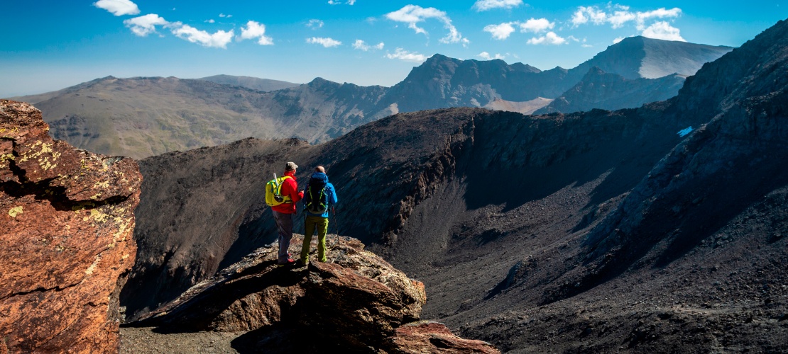 Hikers in the Sierra Nevada mountains in Granada, Andalusia