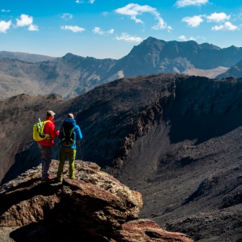 Hikers in the Sierra Nevada mountains in Granada, Andalusia