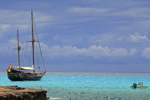 Boats on the island of Formentera. Balearic Islands