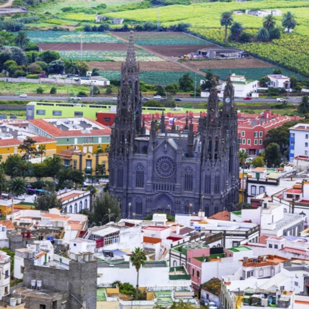 Panoramic view of Arucas on the island of Gran Canaria (Canary Islands)