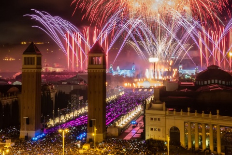 Views of Barcelona with fireworks