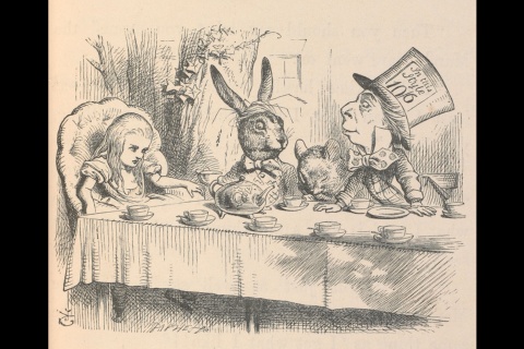 Alice al Tea Party del Cappellaio Matto, illustrazione per Le avventure di Alice nel paese delle meraviglie di John Tenniel, 1865