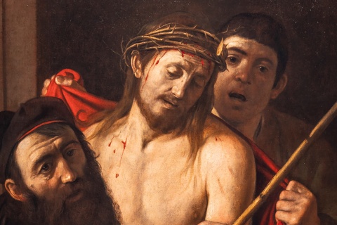 Ecce Homo de Caravaggio (Michelangelo Merisi, 1571-1610). Óleo sobre tela, 1606-1609. Acervo particular, na sala 8