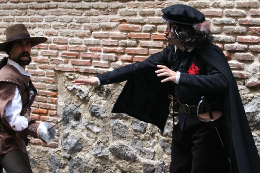 Scène d’une visite théâtralisée près de la maison-musée Lope de Vega, dans le Barrio de las Letras de Madrid