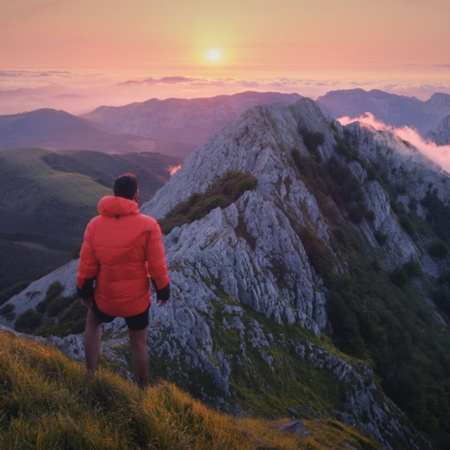 Praticante de trekking no monte Anboto do Parque Natural Urkiola, no País Basco