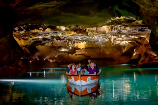 Tourists looking at the Caves of San José de La Vall D'Uixó in Castellon, region of Valencia