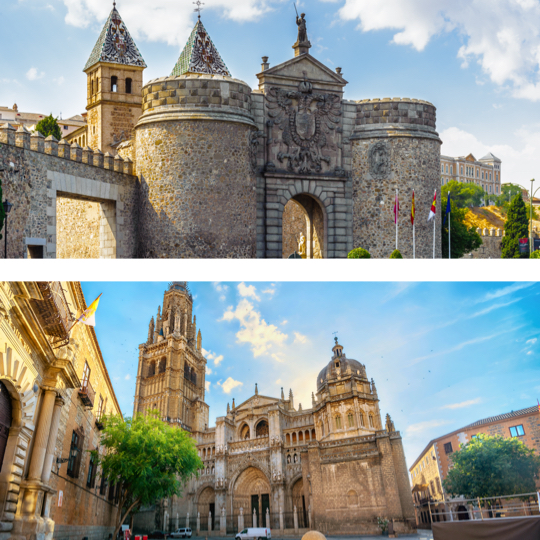 Acima: Puerta de Bisagra, Toledo / Abaixo: catedral de Toledo.