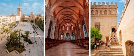 Izquierda: Plaza de la Reina. Centro: Catedral. Derecha: Longa de la Seda