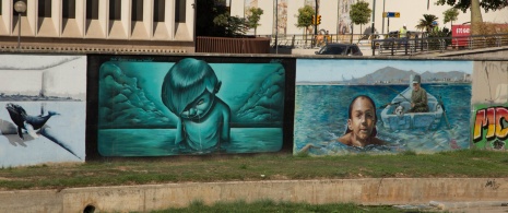 Zbliżenie na mural w Maladze, Andaluzja