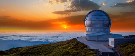 Detalhe do Observatório Astrofísico do Roque de los Muchachos em La Palma, Ilhas Canárias