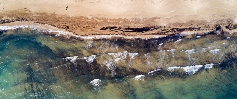 Vista aérea da praia de La Patacona em Valência, Comunidade Valenciana