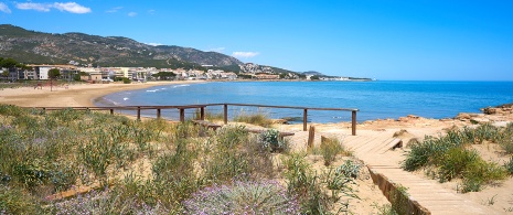 Blick auf Playa de las Fuentes in Alcalà-Alcossebre, Valencianische Gemeinschaft