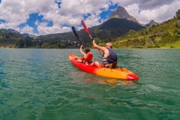 Tourist on a kayak trip in the Pyrenees