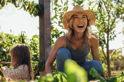 Tourist in vegetable garden